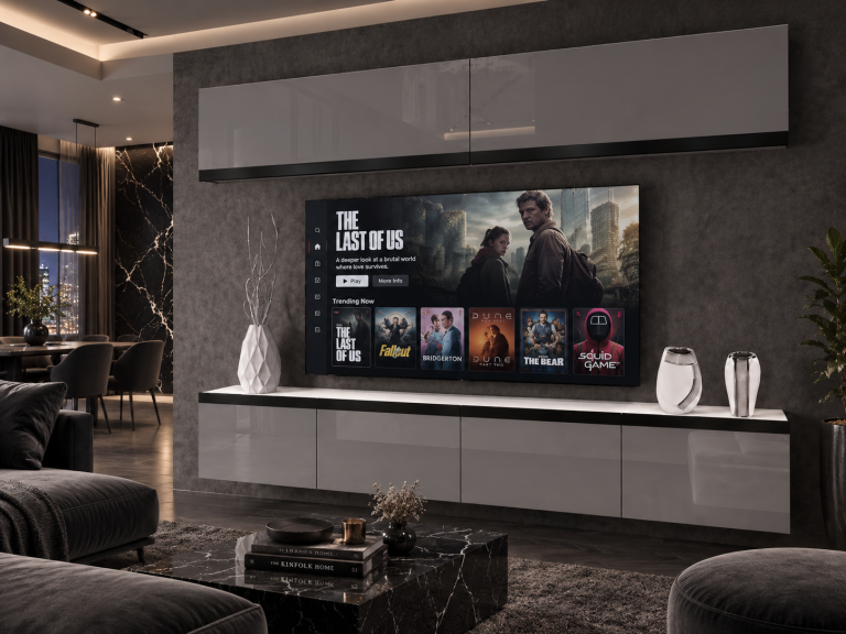 Parete attrezzata Prestige 200 cm TV/RTV grigia lucida Produttore IMP P Brando 6/5/W/S/0/0/CM