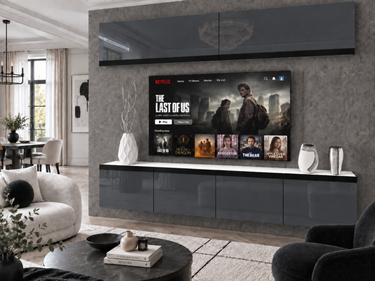 Parete attrezzata Prestige 200 cm TV/RTV grigia lucida Produttore IMP P Brando 6/5/W/S/0/0/CM