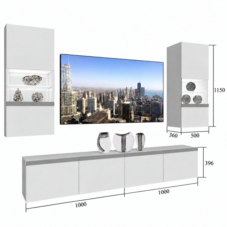 Parete attrezzata Prestige 200 cm TV/RTV grigia lucida Produttore IMP P Keanu 7/5/W/S/0/0/CM