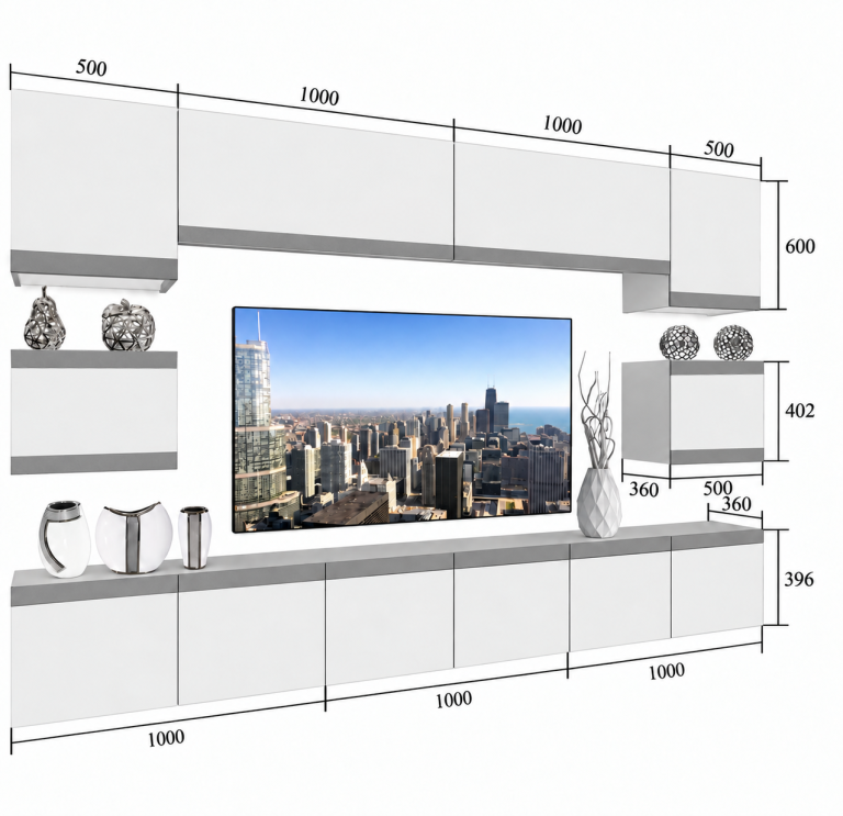 Parete attrezzata Prestige 300 cm TV/RTV grigia lucida Produttore IMP P Tarantino 3/5/W/S/0/0/CM