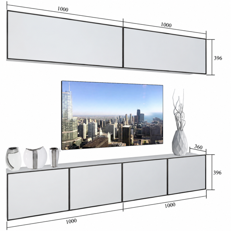 Parete attrezzata Linea 200 cm TV/RTV bianca lucida Produttore IMP L Brando 6/5/W/W/0/0
