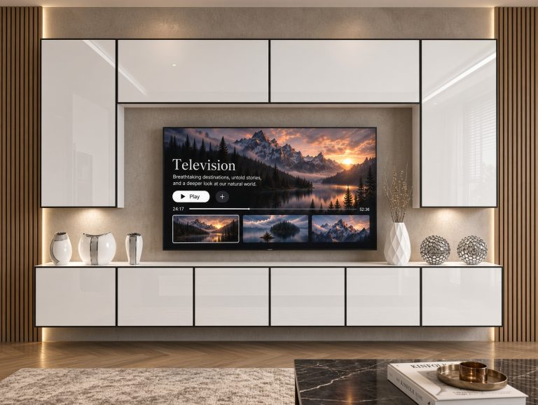 Parete attrezzata Linea 300 cm TV/RTV bianca lucida Produttore IMP L Monroe 2/5/W/W/0/0