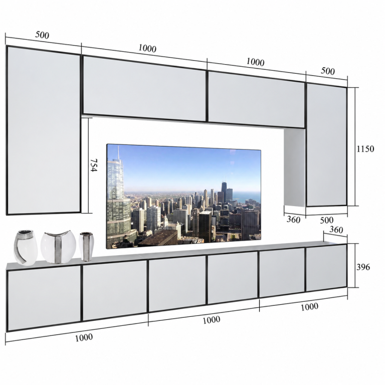 Parete attrezzata Linea 300 cm TV/RTV bianca lucida Produttore IMP L Monroe 2/5/W/W/0/0