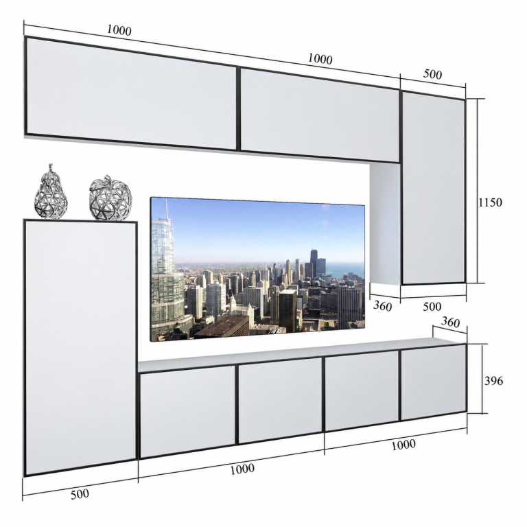 Parete attrezzata Linea 250 cm TV/RTV bianca lucida Produttore IMP L Woody 8/5/W/W/0/0
