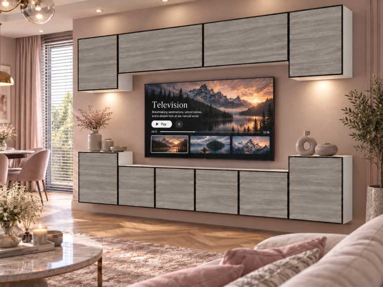 Parete attrezzata Linea 300 cm TV/RTV grigia antracite grafite Produttore IMP L Hepburn 4/5/W/GW1/0/0