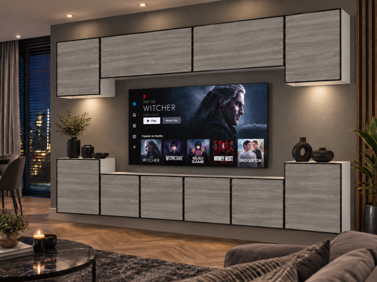 Parete attrezzata Linea 300 cm TV/RTV grigia antracite grafite Produttore IMP L Hepburn 4/5/W/GW1/0/0