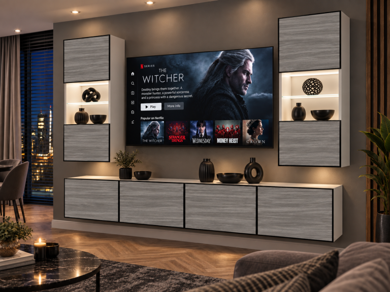Parete attrezzata Linea 200 cm TV/RTV grigia antracite grafite Produttore IMP L Keanu 7/5/W/GW1/0/0