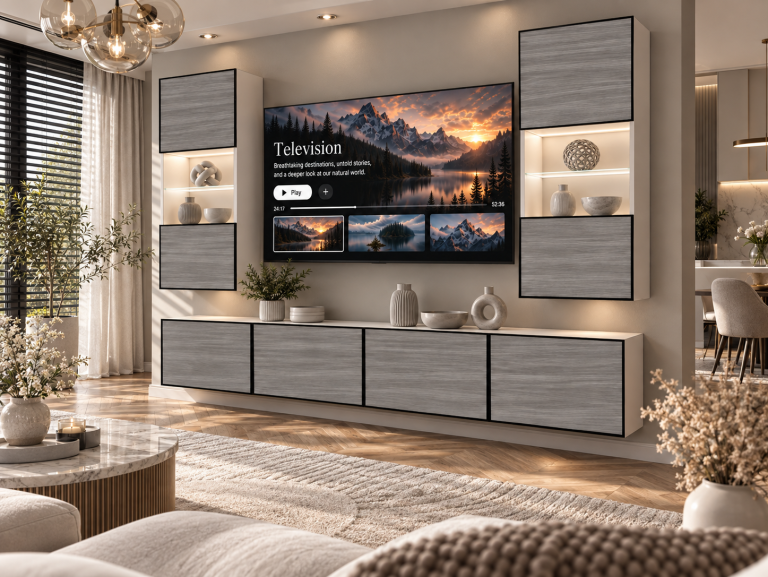 Parete attrezzata Linea 200 cm TV/RTV grigia antracite grafite Produttore IMP L Keanu 7/5/W/GW1/0/0