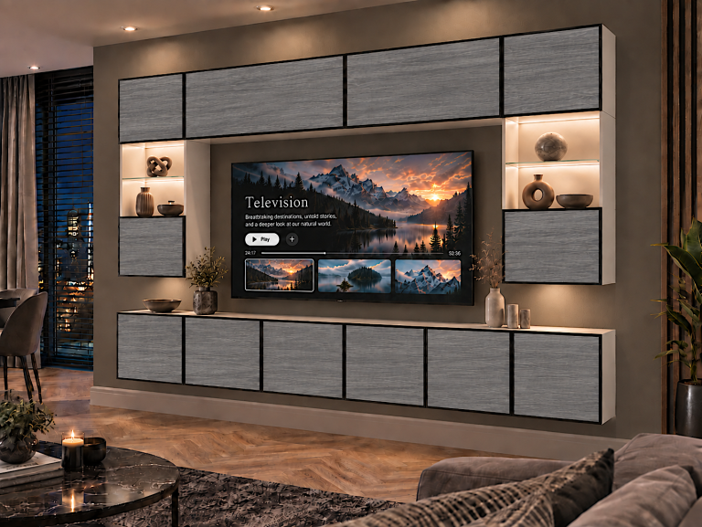 Parete attrezzata Linea 300 cm TV/RTV grigia antracite grafite Produttore IMP L Nolan 1/5/W/GW1/0/0