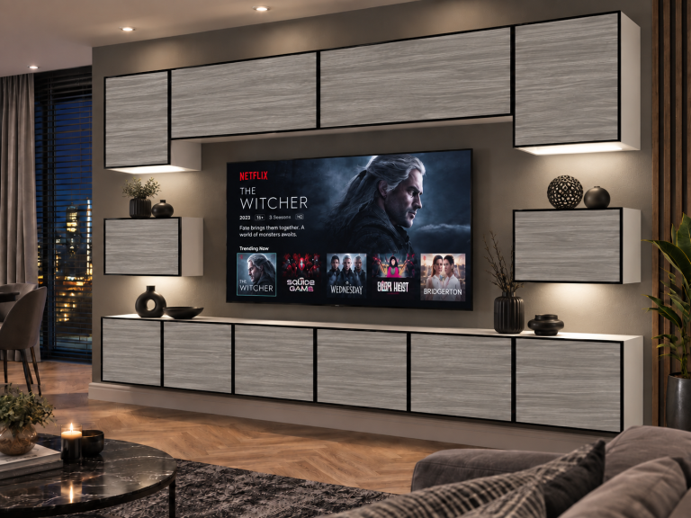 Parete attrezzata Linea 300 cm TV/RTV grigia antracite grafite Produttore IMP L Tarantino 3/5/W/GW1/0/0