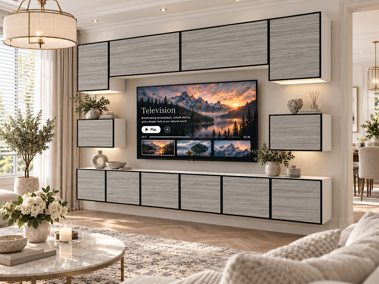 Parete attrezzata Linea 300 cm TV/RTV grigia antracite grafite Produttore IMP L Tarantino 3/5/W/GW1/0/0