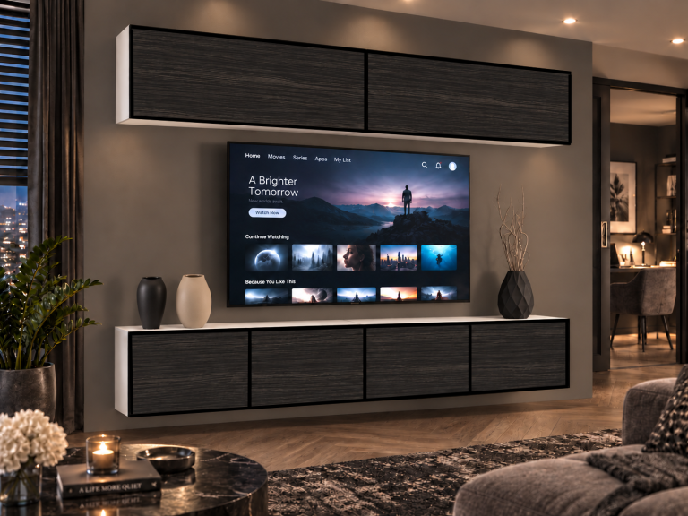Parete attrezzata Linea 200 cm TV/RTV nera ebano Produttore IMP L Brando 6/5/W/HK/0/0