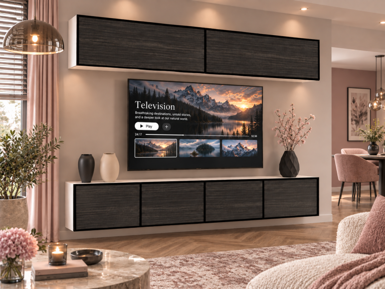 Parete attrezzata Linea 200 cm TV/RTV nera ebano Produttore IMP L Brando 6/5/W/HK/0/0