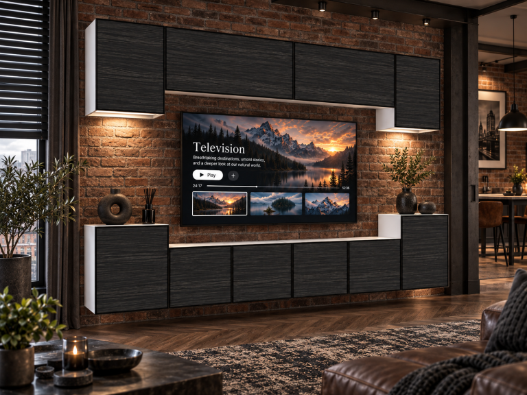 Parete attrezzata Linea 300 cm TV/RTV nera ebano Produttore IMP L Hepburn 4/5/W/HK/0/0