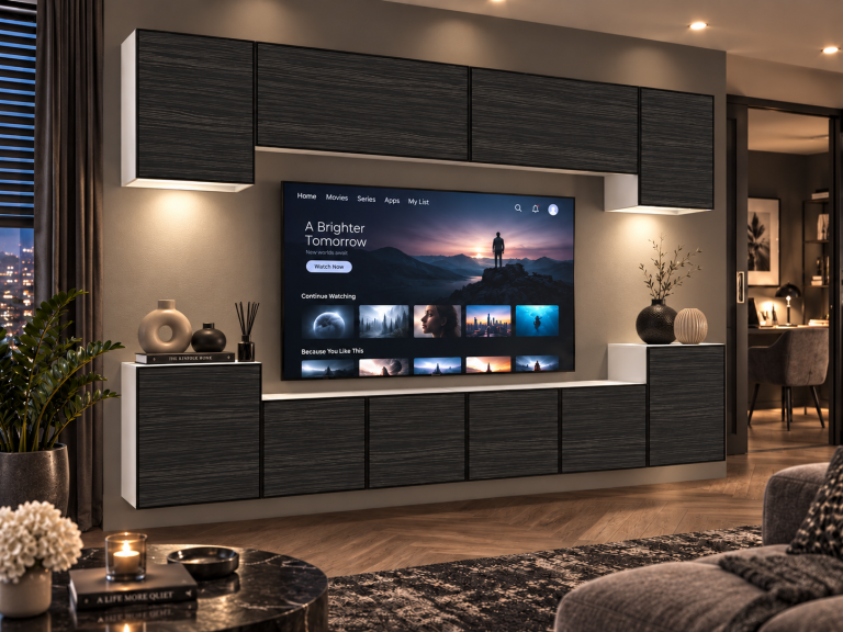 Parete attrezzata Linea 300 cm TV/RTV nera ebano Produttore IMP L Hepburn 4/5/W/HK/0/0