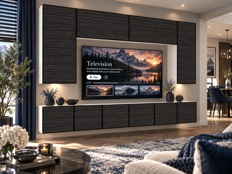 Parete attrezzata Linea 300 cm TV/RTV nera ebano Produttore IMP L Monroe 2/5/W/HK/0/0