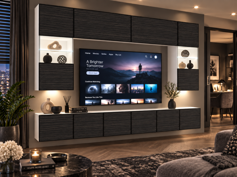Parete attrezzata Linea 300 cm TV/RTV nera ebano Produttore IMP L Nolan 1/5/W/HK/0/0