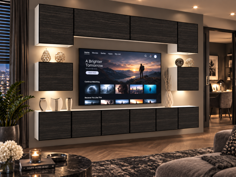 Parete attrezzata Linea 300 cm TV/RTV nera ebano Produttore IMP L Tarantino 3/5/W/HK/0/0