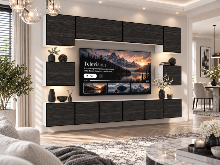 Parete attrezzata Linea 300 cm TV/RTV nera ebano Produttore IMP L Tarantino 3/5/W/HK/0/0