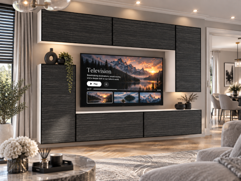 Parete attrezzata Linea 250 cm TV/RTV nera ebano Produttore IMP L Woody 8/5/W/HK/0/0