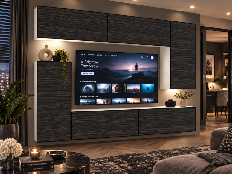 Parete attrezzata Linea 250 cm TV/RTV nera ebano Produttore IMP L Woody 8/5/W/HK/0/0