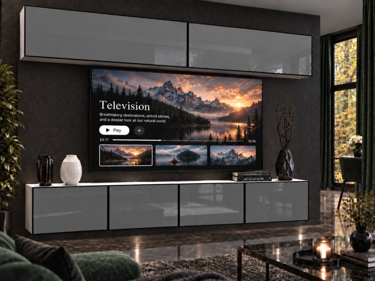 Parete attrezzata Linea 200 cm TV/RTV grigia lucida Produttore IMP L Brando 6/5/W/S/0/0