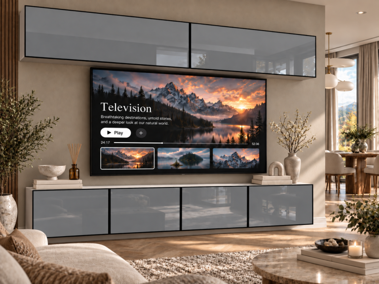 Parete attrezzata Linea 200 cm TV/RTV grigia lucida Produttore IMP L Brando 6/5/W/S/0/0