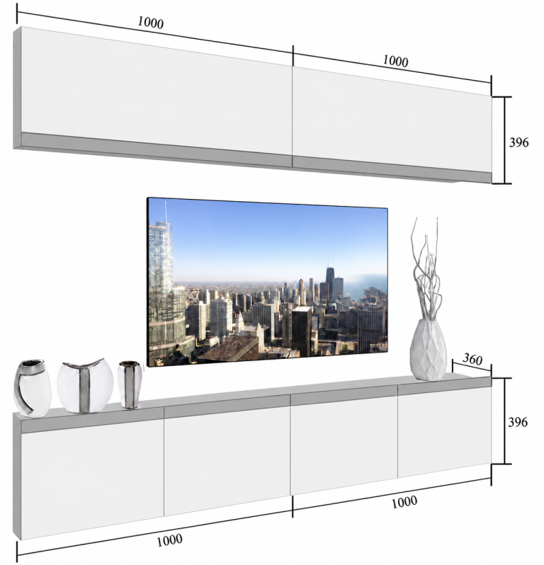Parete attrezzata Prestige 200 cm TV/RTV grigia lucida Produttore IMP P Brando 6/5/W/S/0/0/CS