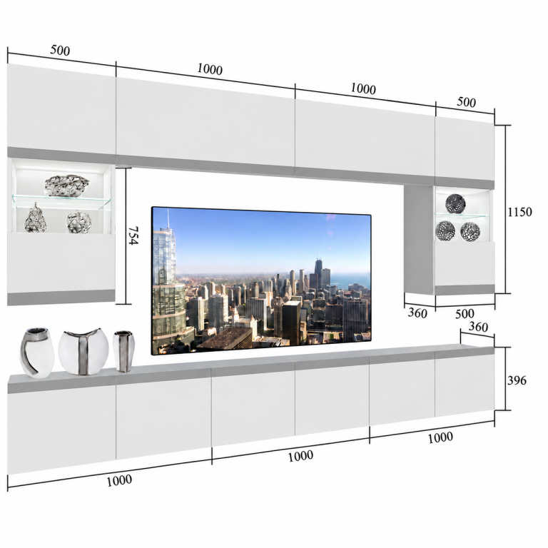 Parete attrezzata Prestige 300 cm TV/RTV bianca lucida Produttore IMP P2 Nolan 1/5/W/W/0/0/CS