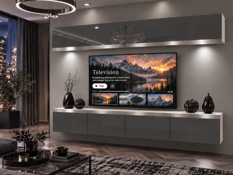 Parete attrezzata Prestige 200 cm TV/RTV grigia lucida Produttore IMP P Brando 6/5/W/S/0/0/SL