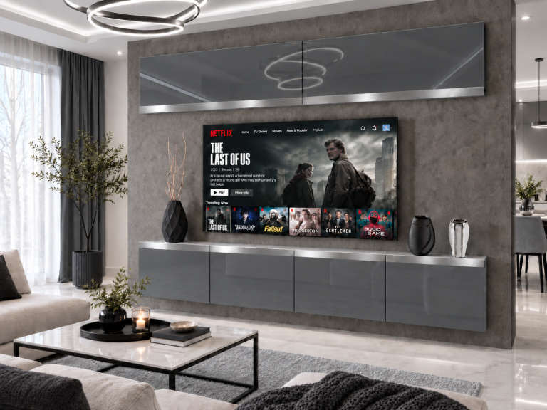 Parete attrezzata Prestige 200 cm TV/RTV grigia lucida Produttore IMP P Brando 6/5/W/S/0/0/SL