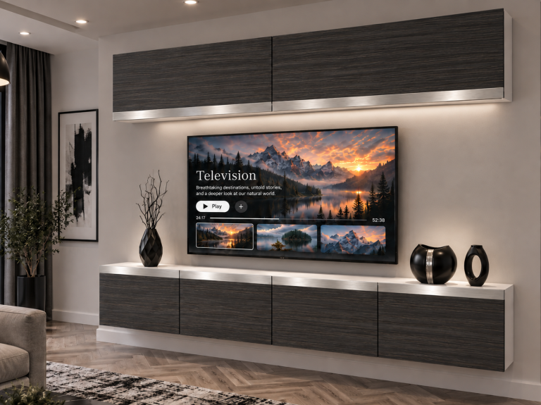 Parete attrezzata Prestige 200 cm TV/RTV nera ebano Produttore IMP P Brando 6/5/W/HK/0/0/SL