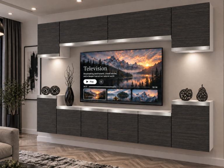 Parete attrezzata Prestige 300 cm TV/RTV nera ebano Produttore IMP P Hepburn 4/5/W/HK/0/0/SL