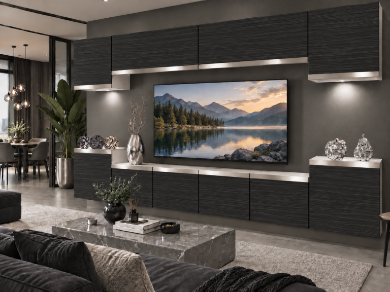 Parete attrezzata Prestige 300 cm TV/RTV nera ebano Produttore IMP P Hepburn 4/5/W/HK/0/0/SL