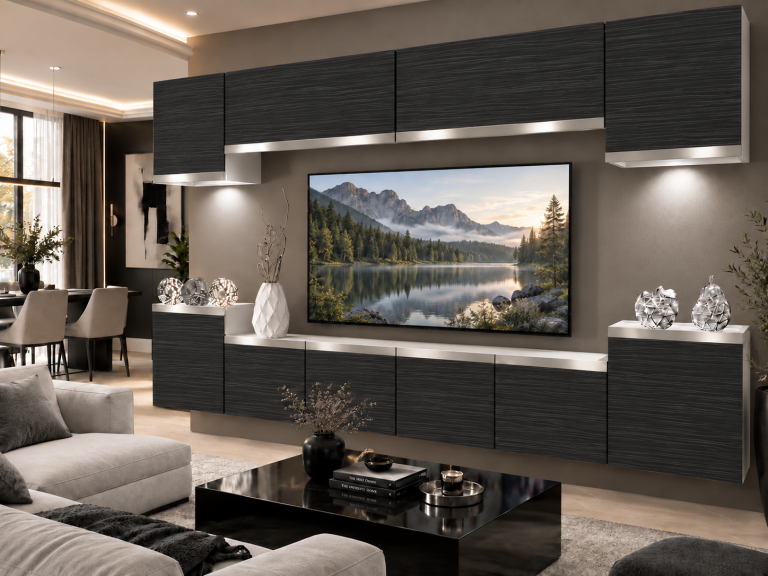 Parete attrezzata Prestige 300 cm TV/RTV nera ebano Produttore IMP P Hepburn 4/5/W/HK/0/0/SL