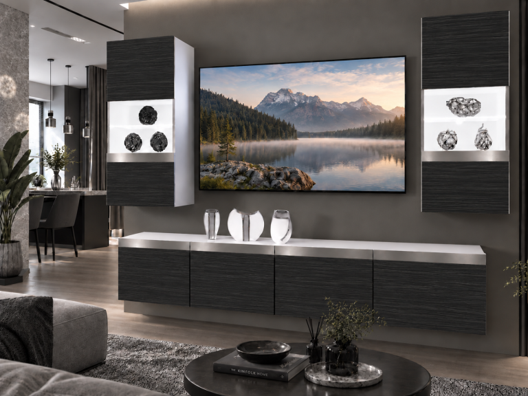 Parete attrezzata Prestige 200 cm TV/RTV nera ebano Produttore IMP P Keanu 7/5/W/HK/0/0/SL