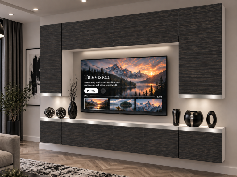 Parete attrezzata Prestige 300 cm TV/RTV nera ebano Produttore IMP P Monroe 2/5/W/HK/0/0/SL