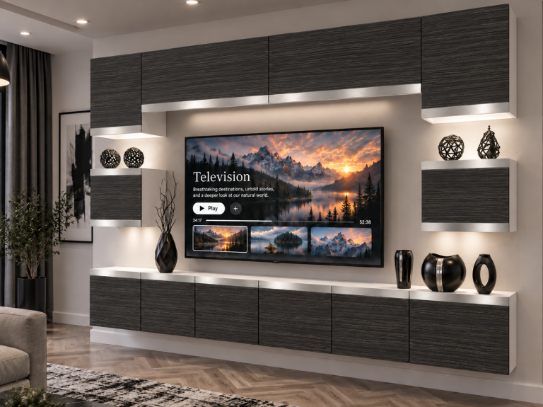 Parete attrezzata Prestige 300 cm TV/RTV nera ebano Produttore IMP P Tarantino 3/5/W/HK/0/0/SL