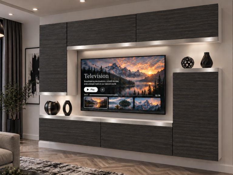 Parete attrezzata Prestige 250 cm TV/RTV nera ebano Produttore IMP P Woody 8/5/W/HK/0/0/SL
