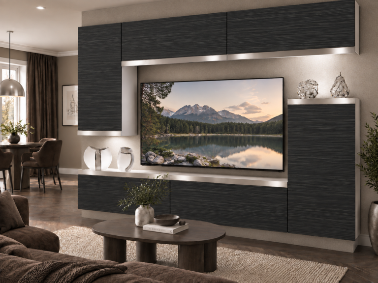 Parete attrezzata Prestige 250 cm TV/RTV nera ebano Produttore IMP P Woody 8/5/W/HK/0/0/SL