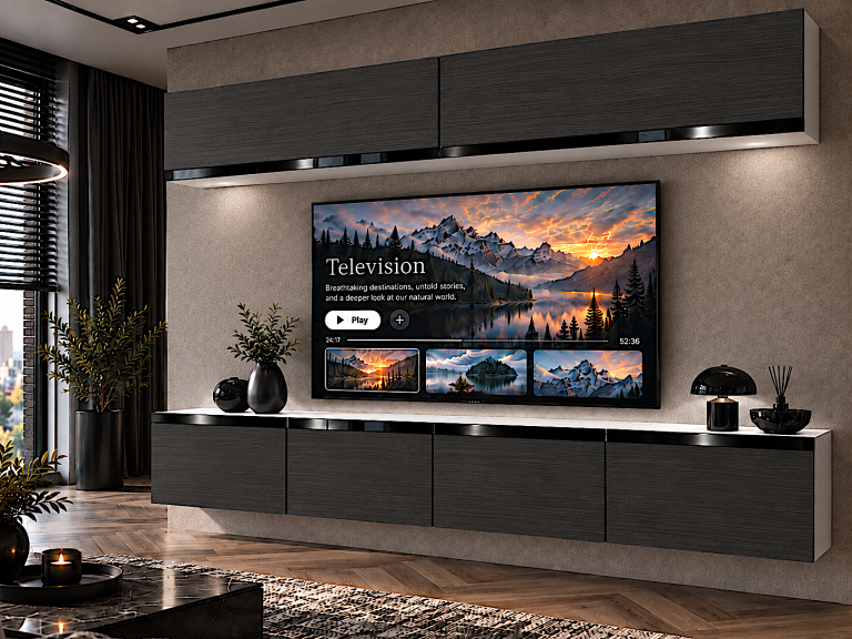 Parete attrezzata Prestige 200 cm TV/RTV nera ebano Produttore IMP P Brando 6/5/W/HK/0/0/CP