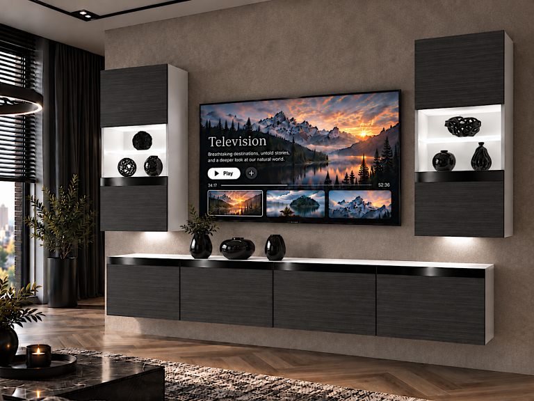 Parete attrezzata Prestige 200 cm TV/RTV nera ebano Produttore IMP P Keanu 7/5/W/HK/0/0/CP