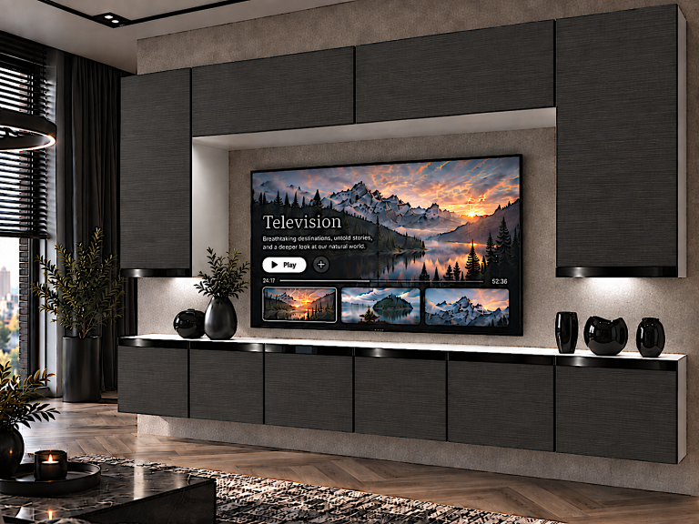 Parete attrezzata Prestige 300 cm TV/RTV nera ebano Produttore IMP P Monroe 2/5/W/HK/0/0/CP