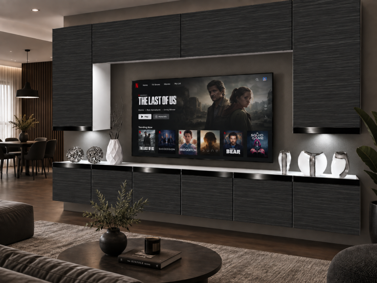 Parete attrezzata Prestige 300 cm TV/RTV nera ebano Produttore IMP P Monroe 2/5/W/HK/0/0/CP