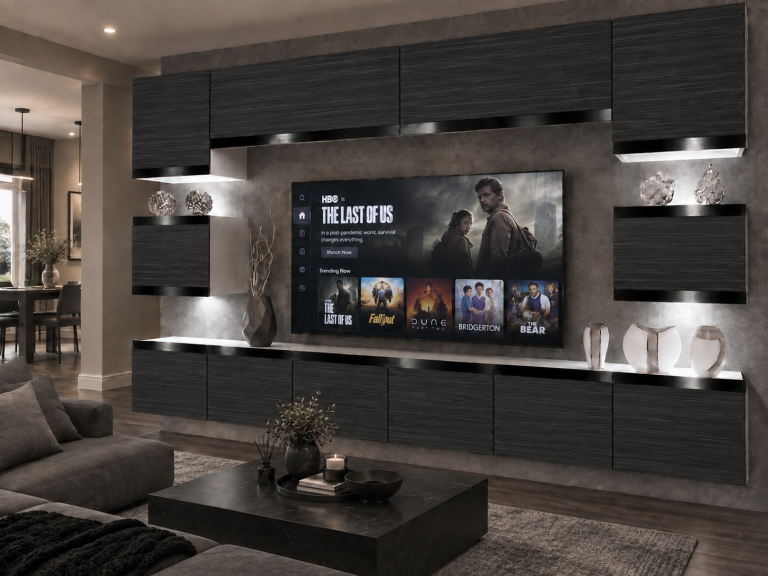 Parete attrezzata Prestige 300 cm TV/RTV nera ebano Produttore IMP P Tarantino 3/5/W/HK/0/0/CP