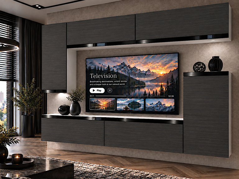 Parete attrezzata Prestige 250 cm TV/RTV nera ebano Produttore IMP P Woody 8/5/W/HK/0/0/CP