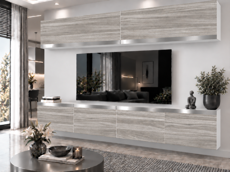 Parete attrezzata Prestige 200 cm TV/RTV grigia antracite grafite Produttore IMP P Brando 6/5/W/GW1/0/0/SL