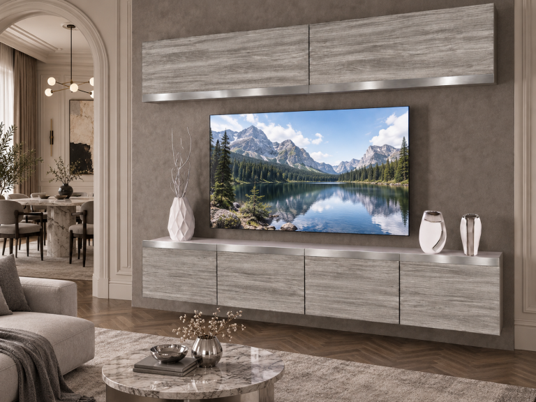 Parete attrezzata Prestige 200 cm TV/RTV grigia antracite grafite Produttore IMP P Brando 6/5/W/GW1/0/0/SL