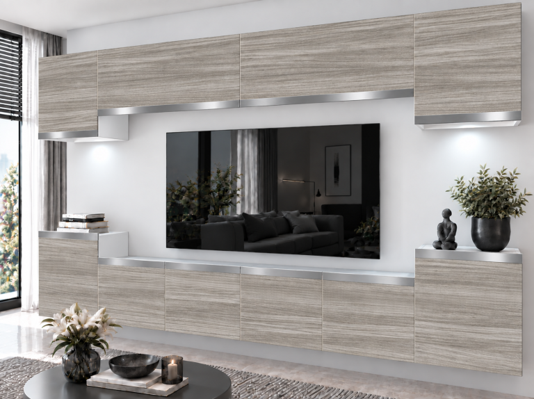 Parete attrezzata Prestige 300 cm TV/RTV grigia antracite grafite Produttore IMP P Hepburn 4/5/W/GW1/0/0/SL
