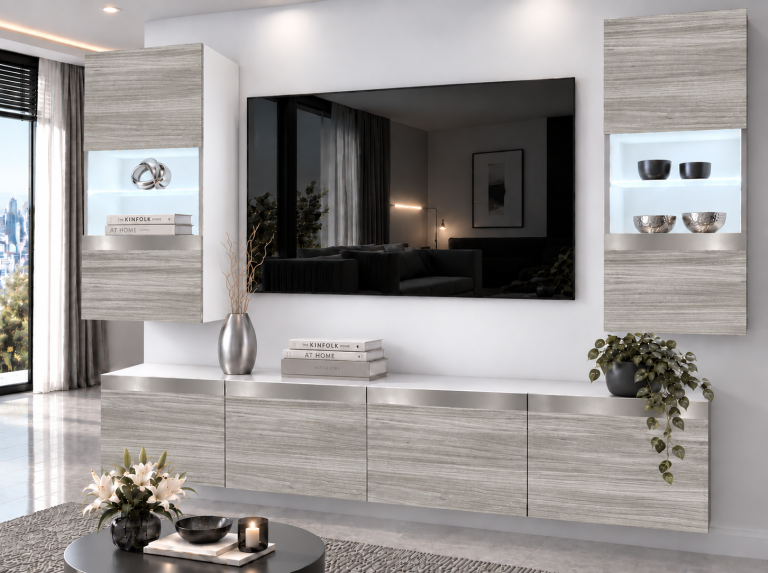 Parete attrezzata Prestige 200 cm TV/RTV grigia antracite grafite Produttore IMP P Keanu 7/5/W/GW1/0/0/SL